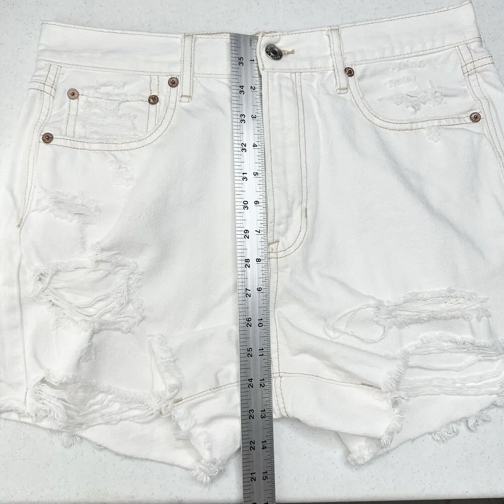 American Eagle Shorts 10 90s Boyfriend High Rise White Denim Distress Grunge EUC